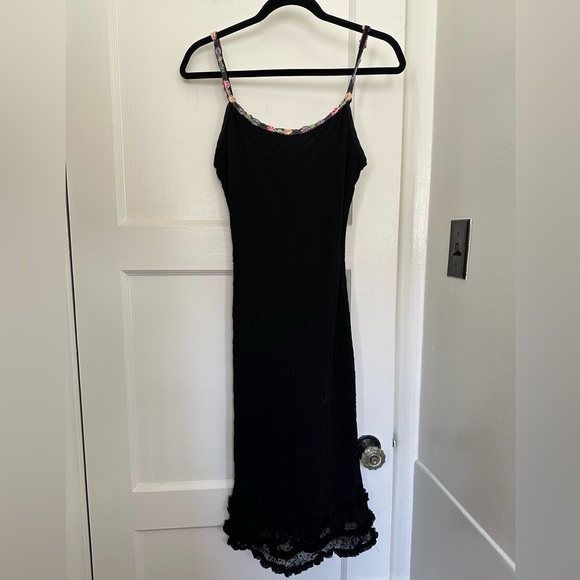 Betsey Johnson Dresses & Skirts - Betsey Johnson Black Dress with Floral Strap vintage